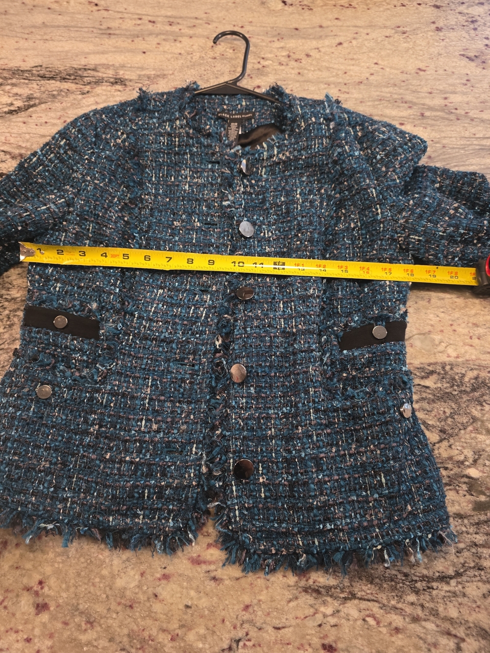 Chicos Black Label Blue Tweed Frayed-Edge Women's Blazer